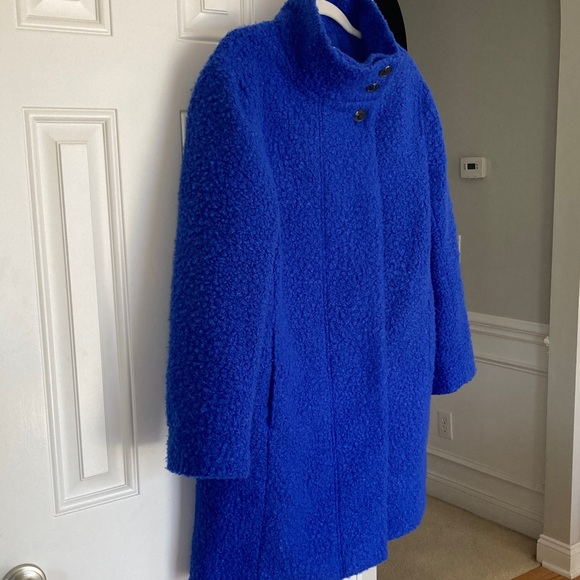 LOFT Curly Funnel Neck Coat. Cobalt. Size Large Petite - Picture 6 of 16